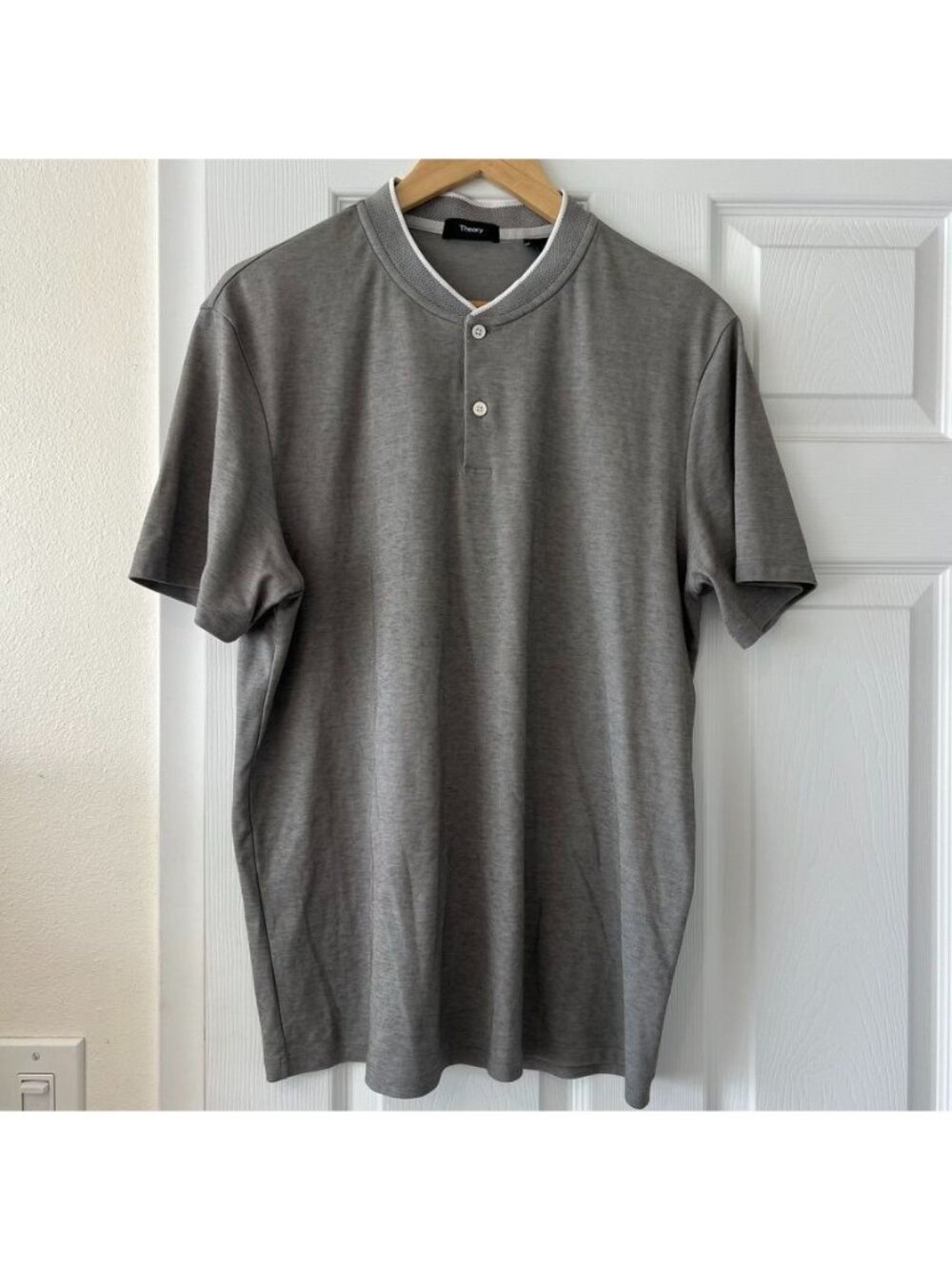 Theory Berk Slim Fit Cotton Gray Henley Shirt Size Large